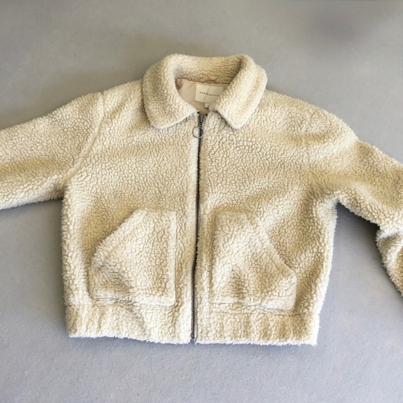Aeropostale Jackets & Blazers - Aeropostale Cream Sherpa Teddy Fleece Zip Up Bomber Jacket Medium